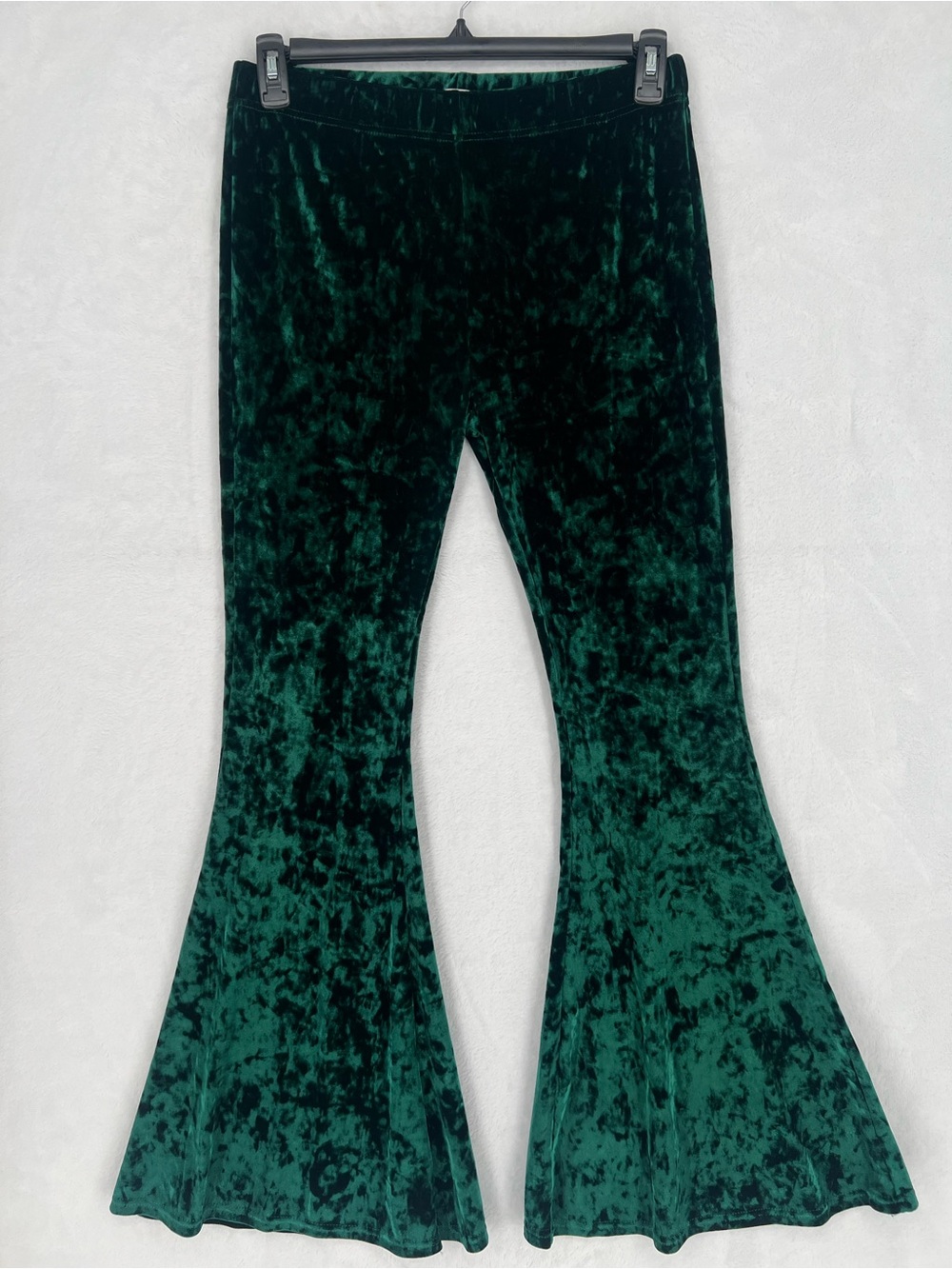 Daisy Del Sol Green Crushed Velvet Wide Bell Bottoms Hippie Boho Whimsy Sz L
